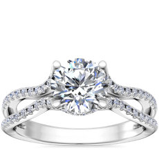 Split Shank Hidden Halo Diamond Engagement Ring in 14k White Gold